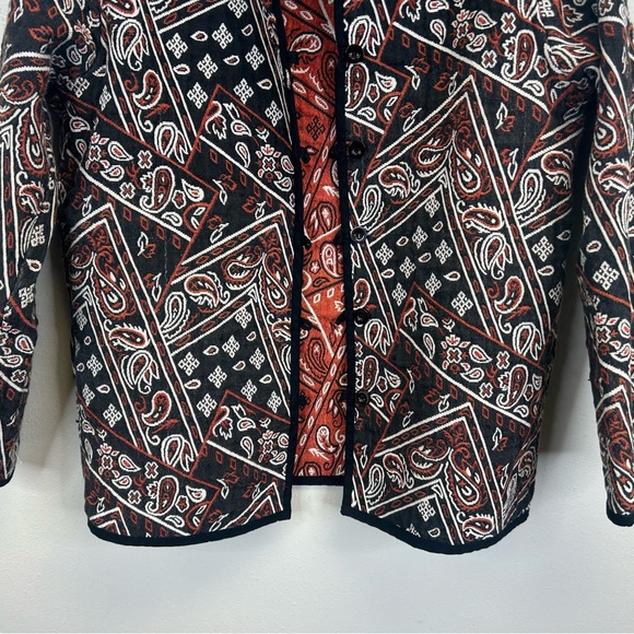 Womens M/L Reversible Red Black Paisley Bandanna Jacket Boho Western Button Up - Picture 15 of 16